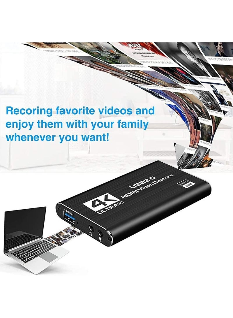 بطاقة التقاط الفيديو، 4K USB 3.0 1080P 60fps HDMI جهاز صوت، محول ألعاب محمول لبث الألعاب - Image 5